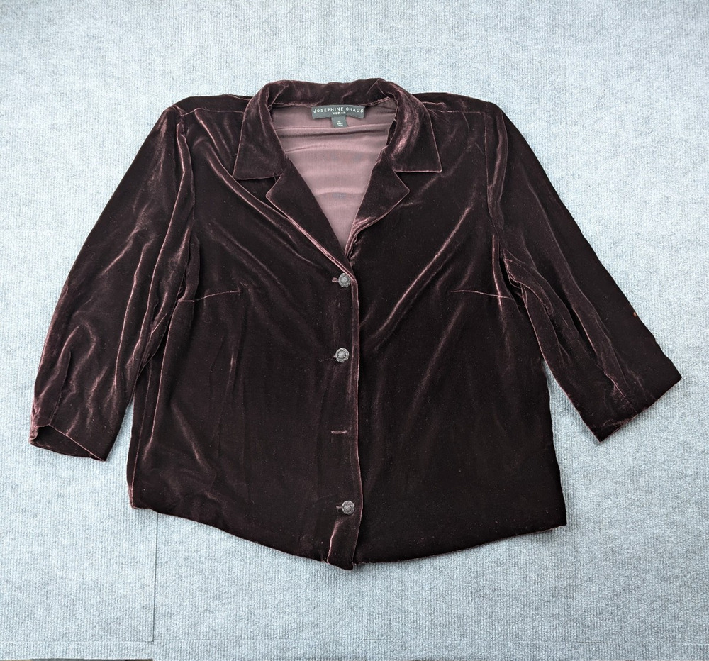 Josephine Chaus Velvet Blouse Womens 16 Silk Button Up Whimsigoth Wine Burgundy